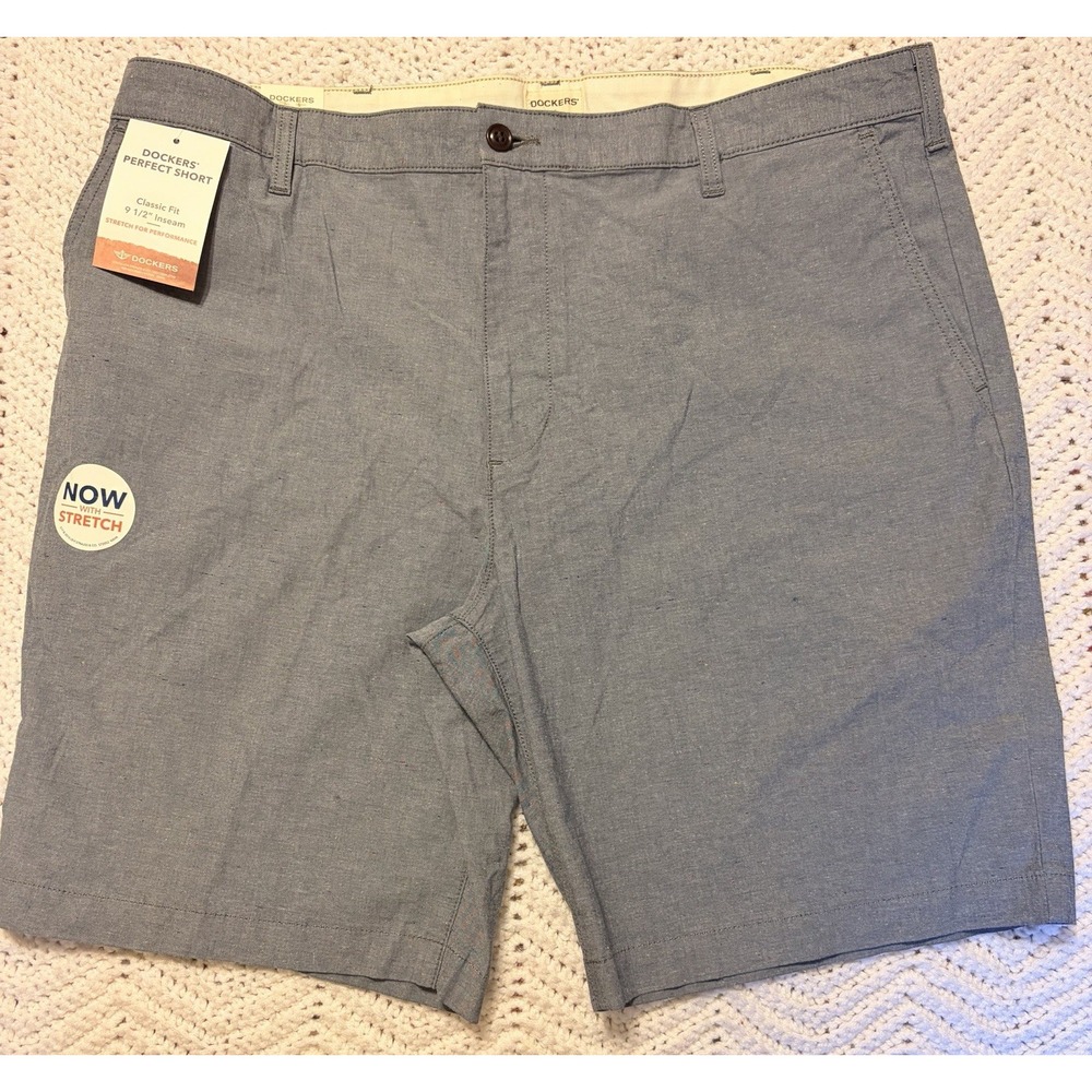 Dockers Men's Flat Front Sz 40 Classic Fit Stretch Chino Shorts Blue Casual NEW
